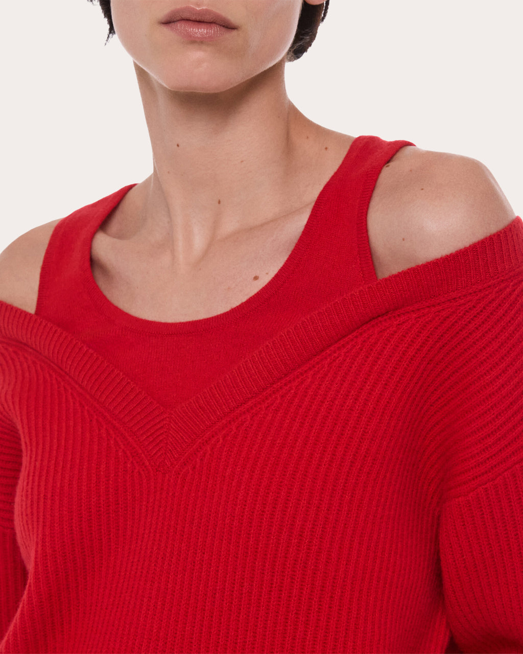 Ribbed Wool Layered V-Neck Sweater