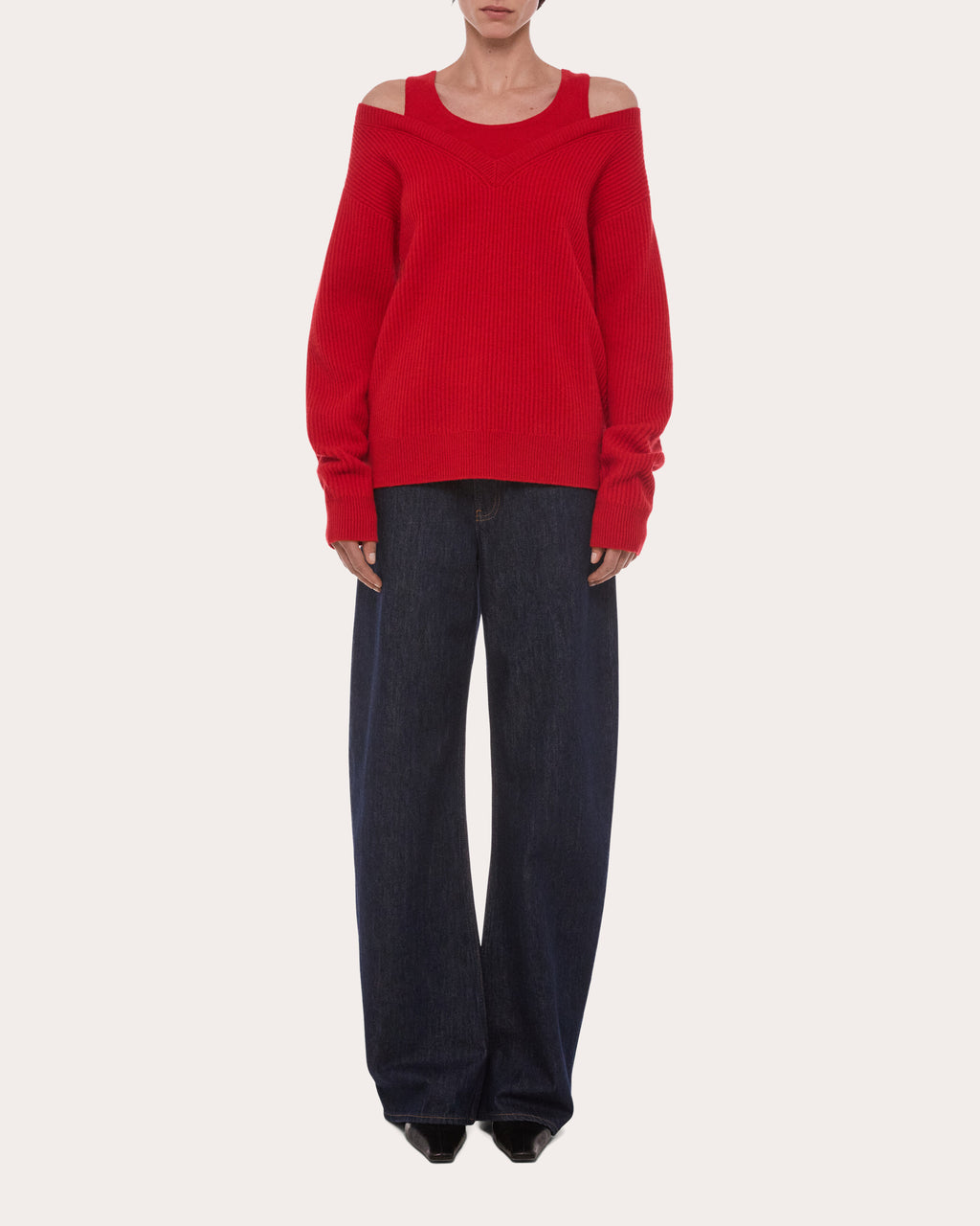 Ribbed Wool Layered V-Neck Sweater