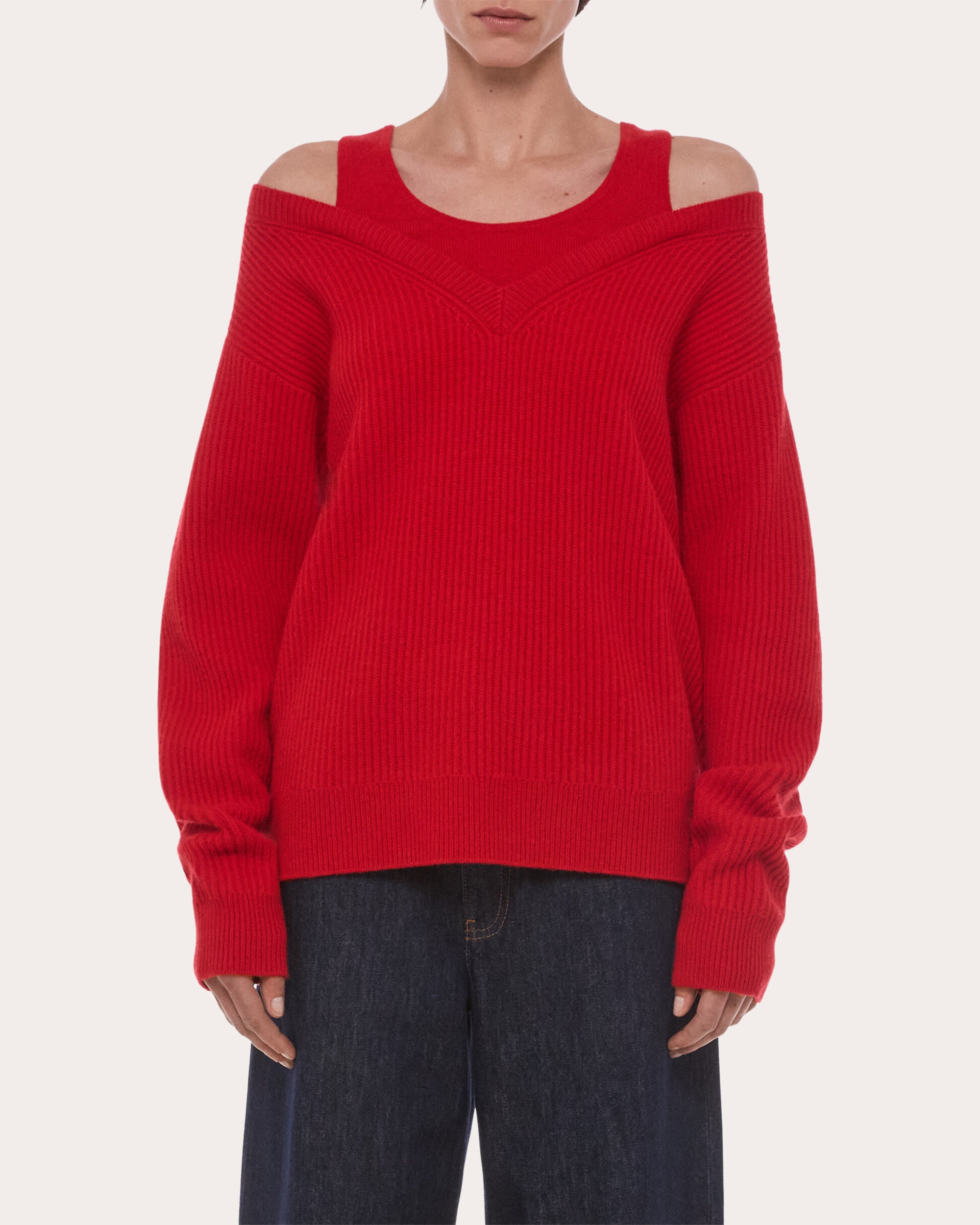 Ribbed Wool Layered V-Neck Sweater