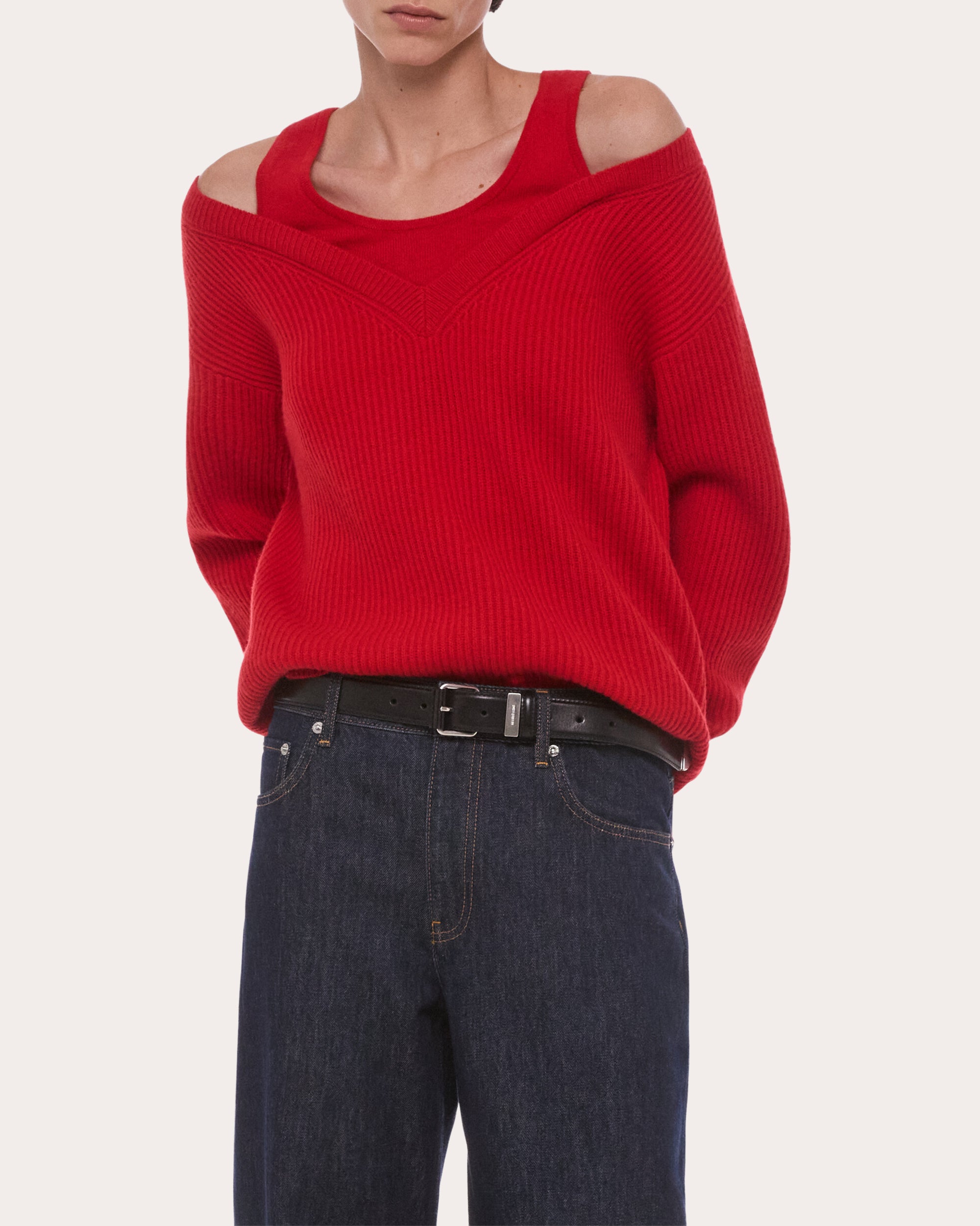 Ribbed Wool Layered V-Neck Sweater