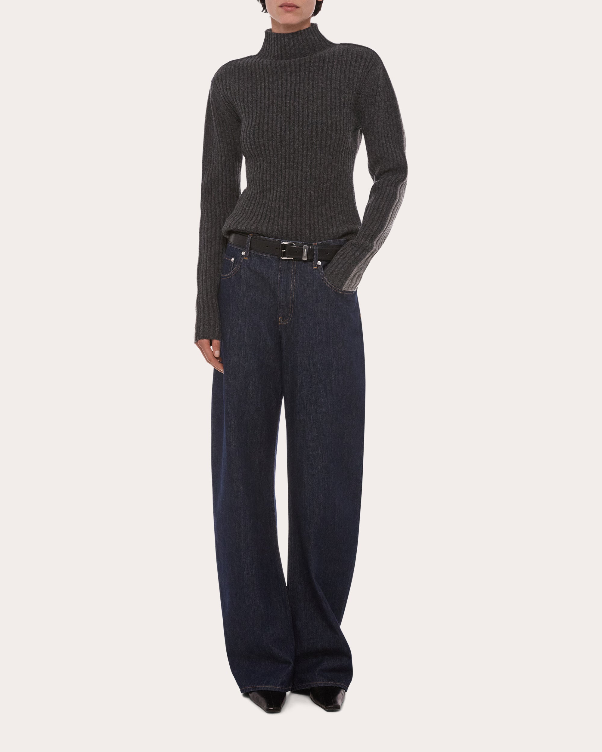 Ribbed Wool Mock Neck Sweater