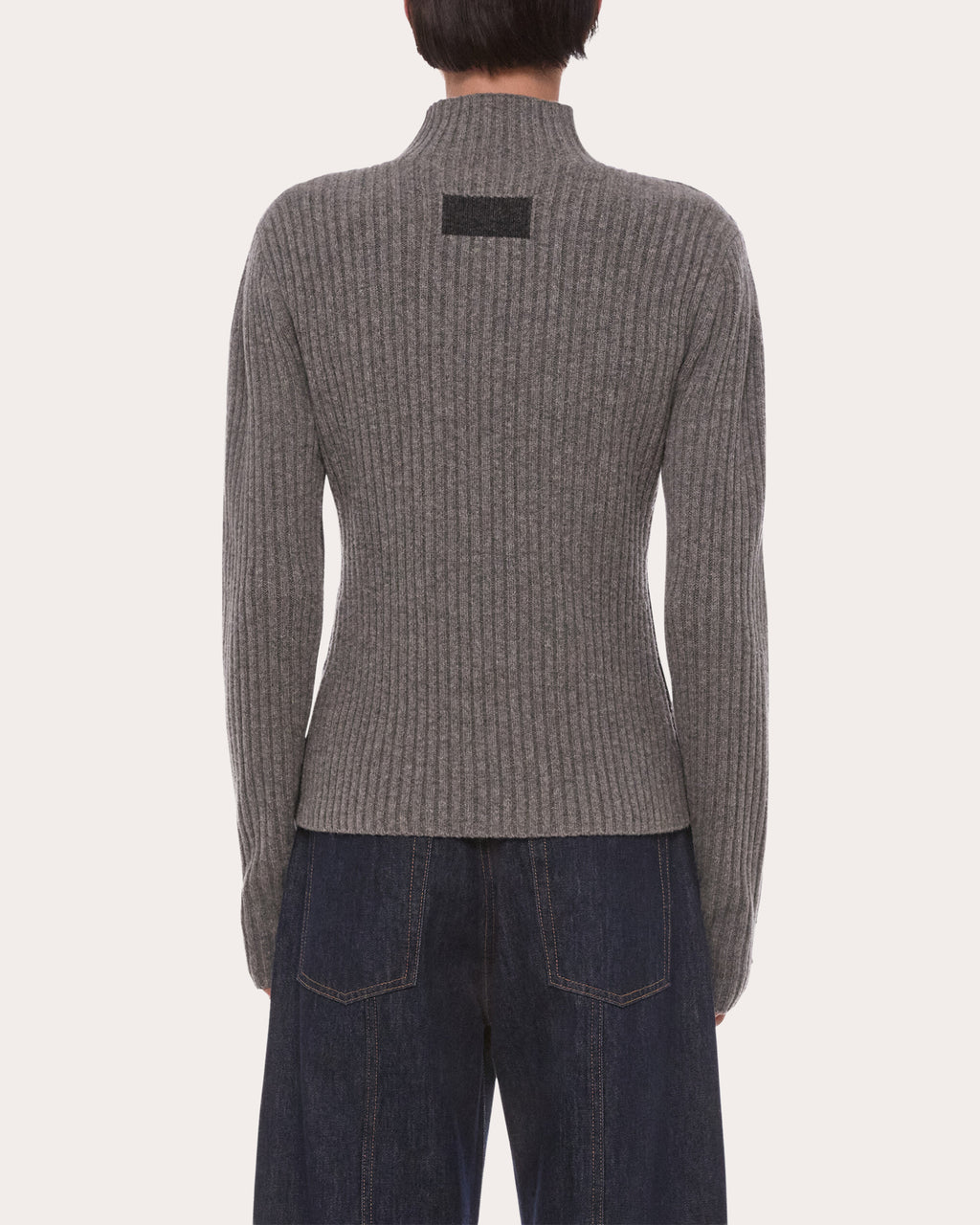 Ribbed Wool Mock Neck Sweater
