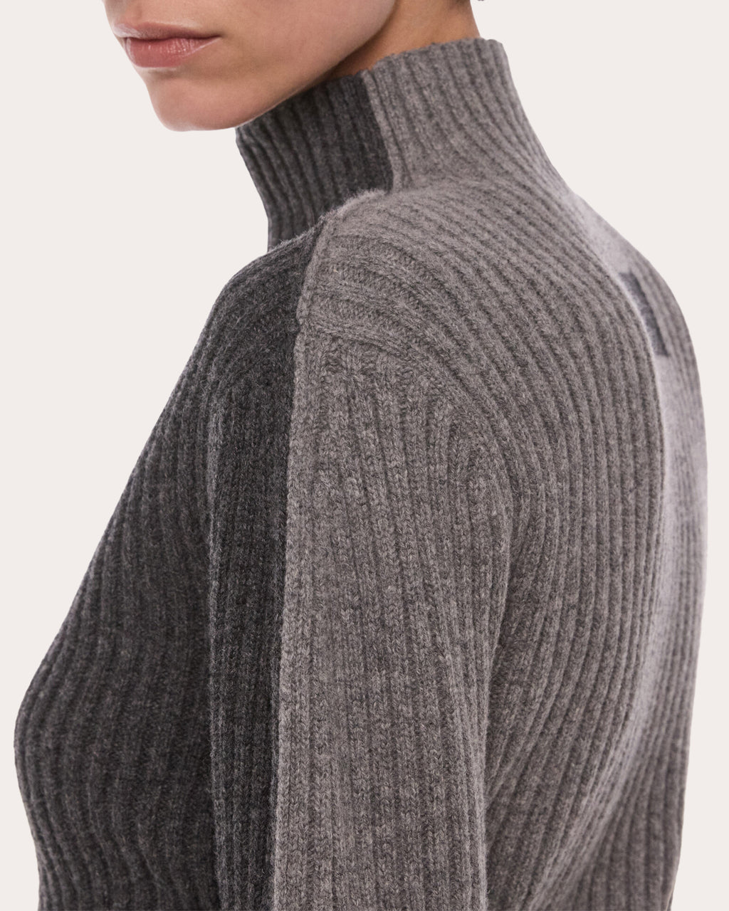 Ribbed Wool Mock Neck Sweater