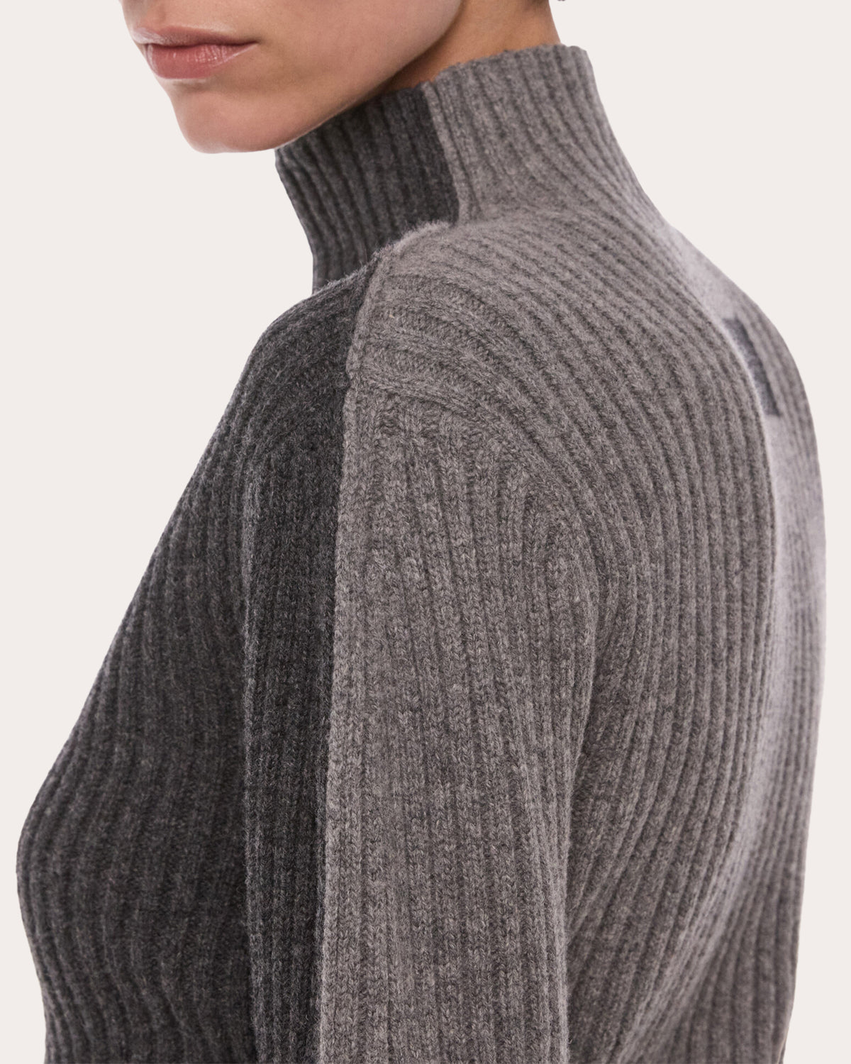 Ribbed Wool Mock Neck Sweater