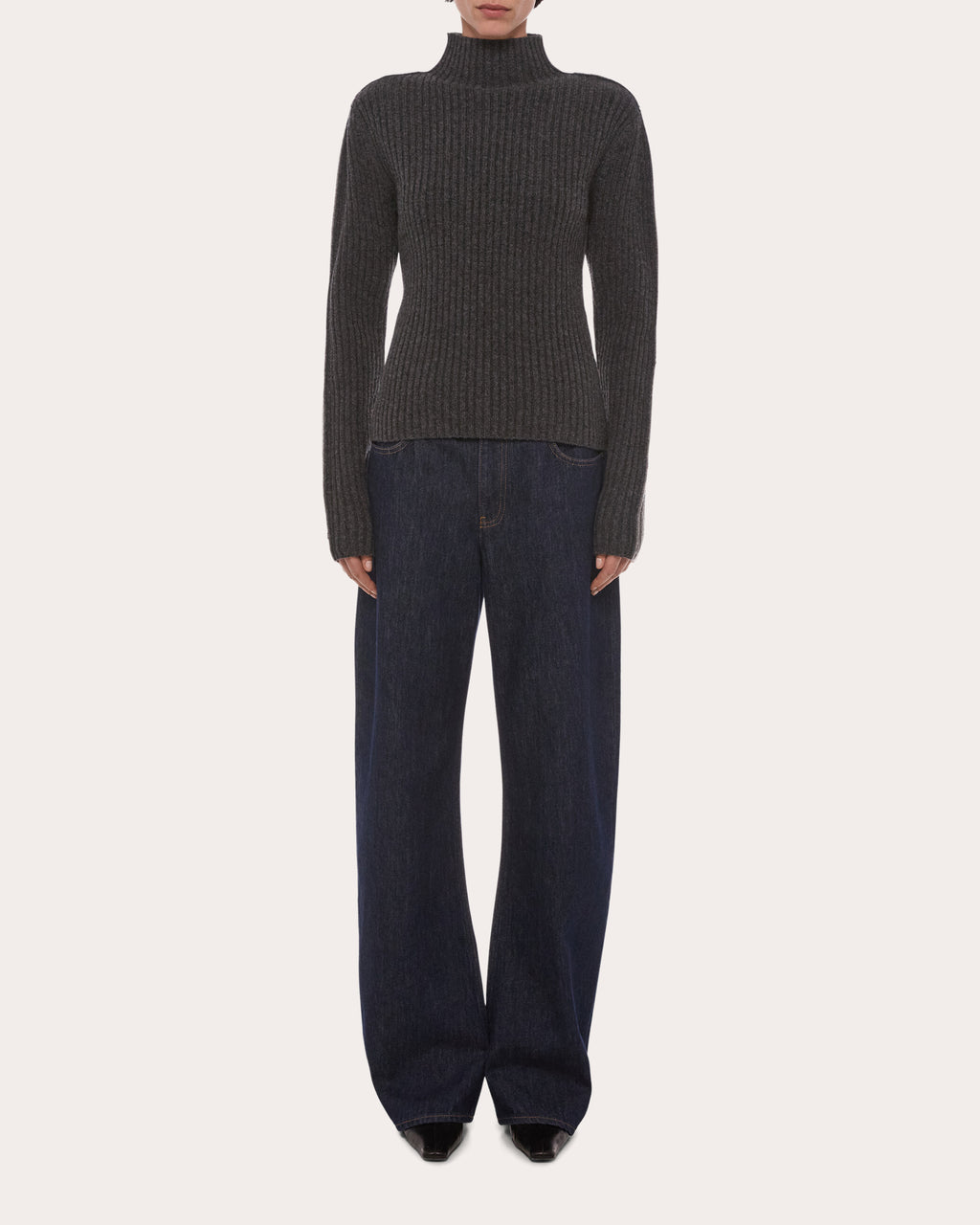 Ribbed Wool Mock Neck Sweater