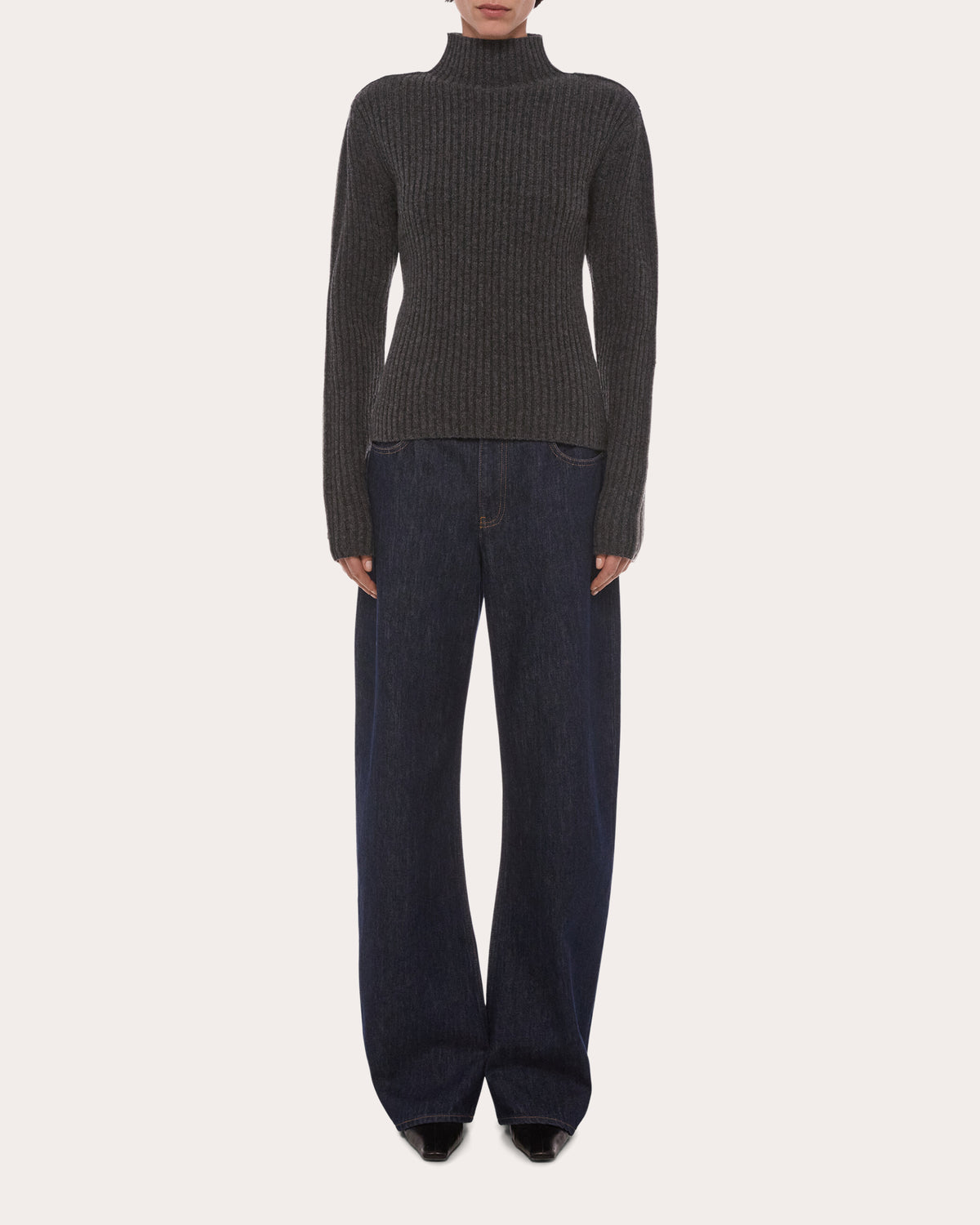 Ribbed Wool Mock Neck Sweater