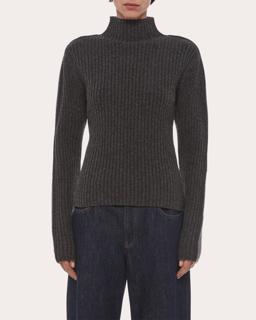 Ribbed Wool Mock Neck Sweater