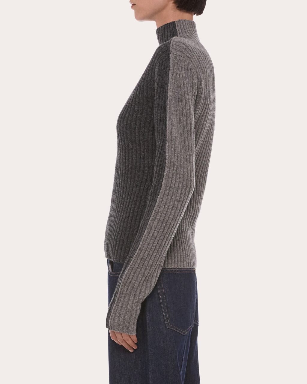 Ribbed Wool Mock Neck Sweater
