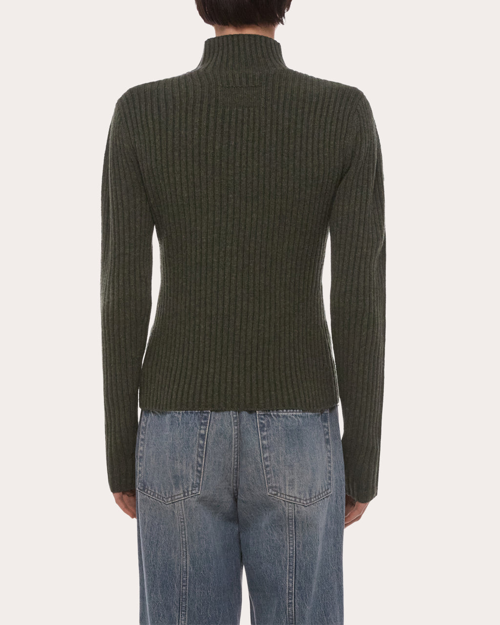 Ribbed Wool Mock Neck Sweater