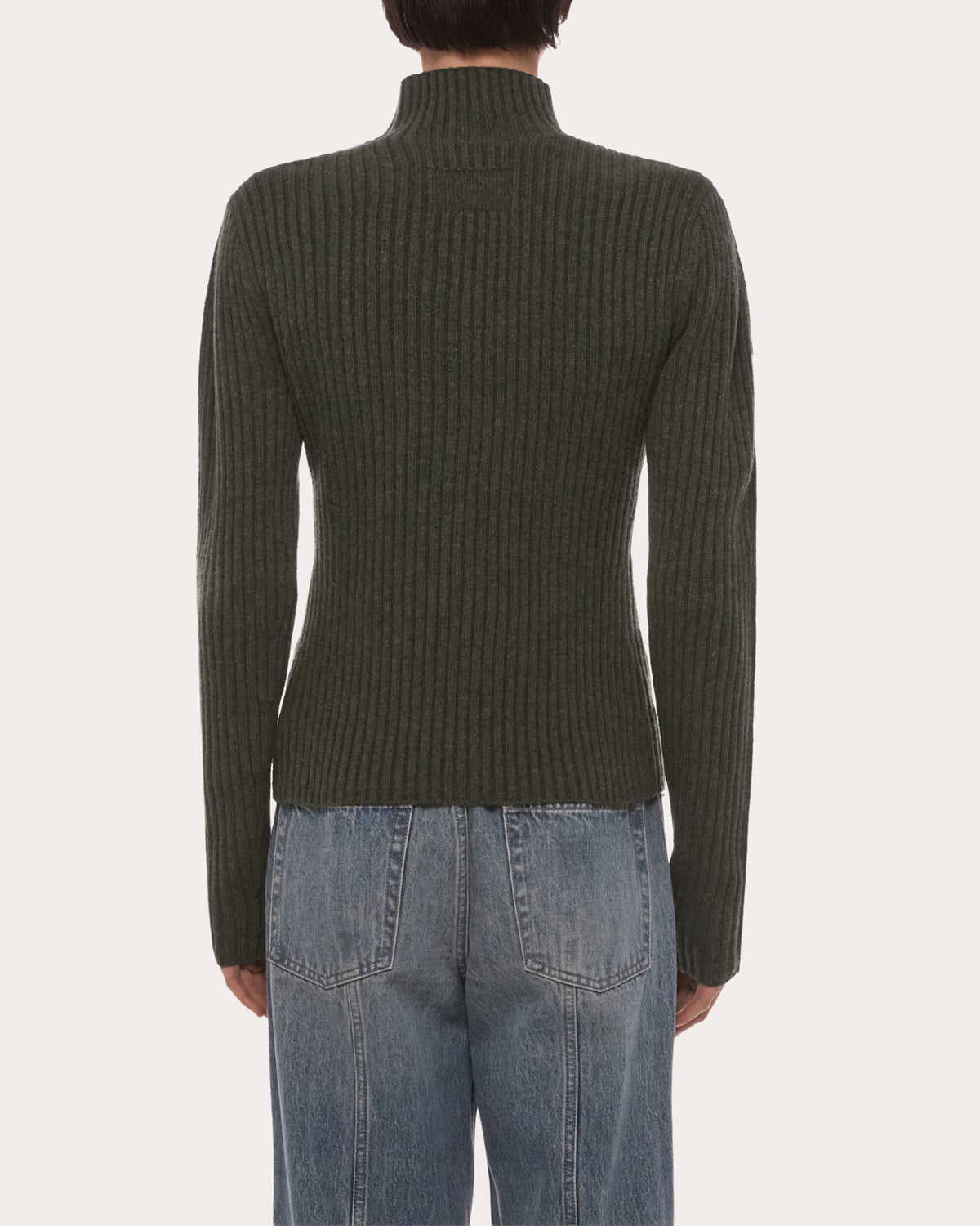 Ribbed Wool Mock Neck Sweater