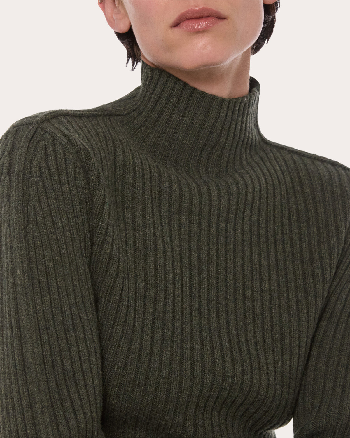 Ribbed Wool Mock Neck Sweater