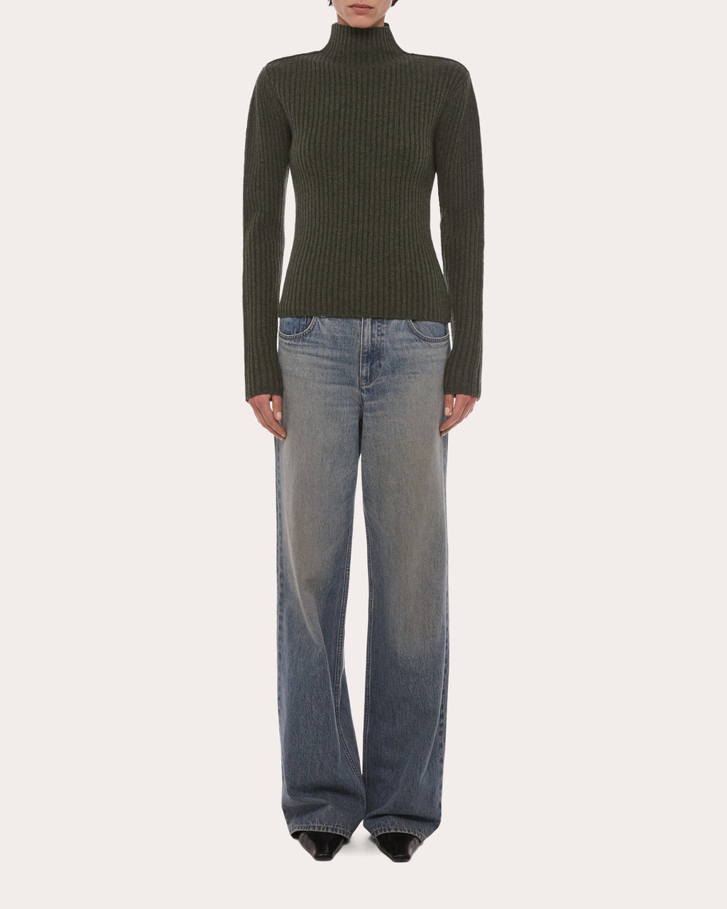 Ribbed Wool Mock Neck Sweater