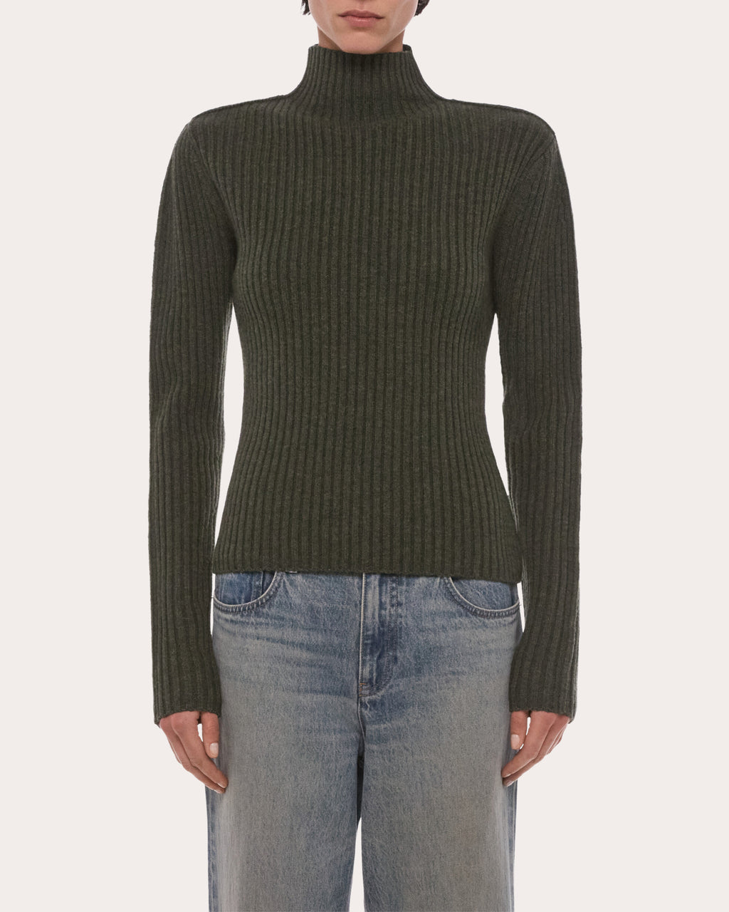 Ribbed Wool Mock Neck Sweater