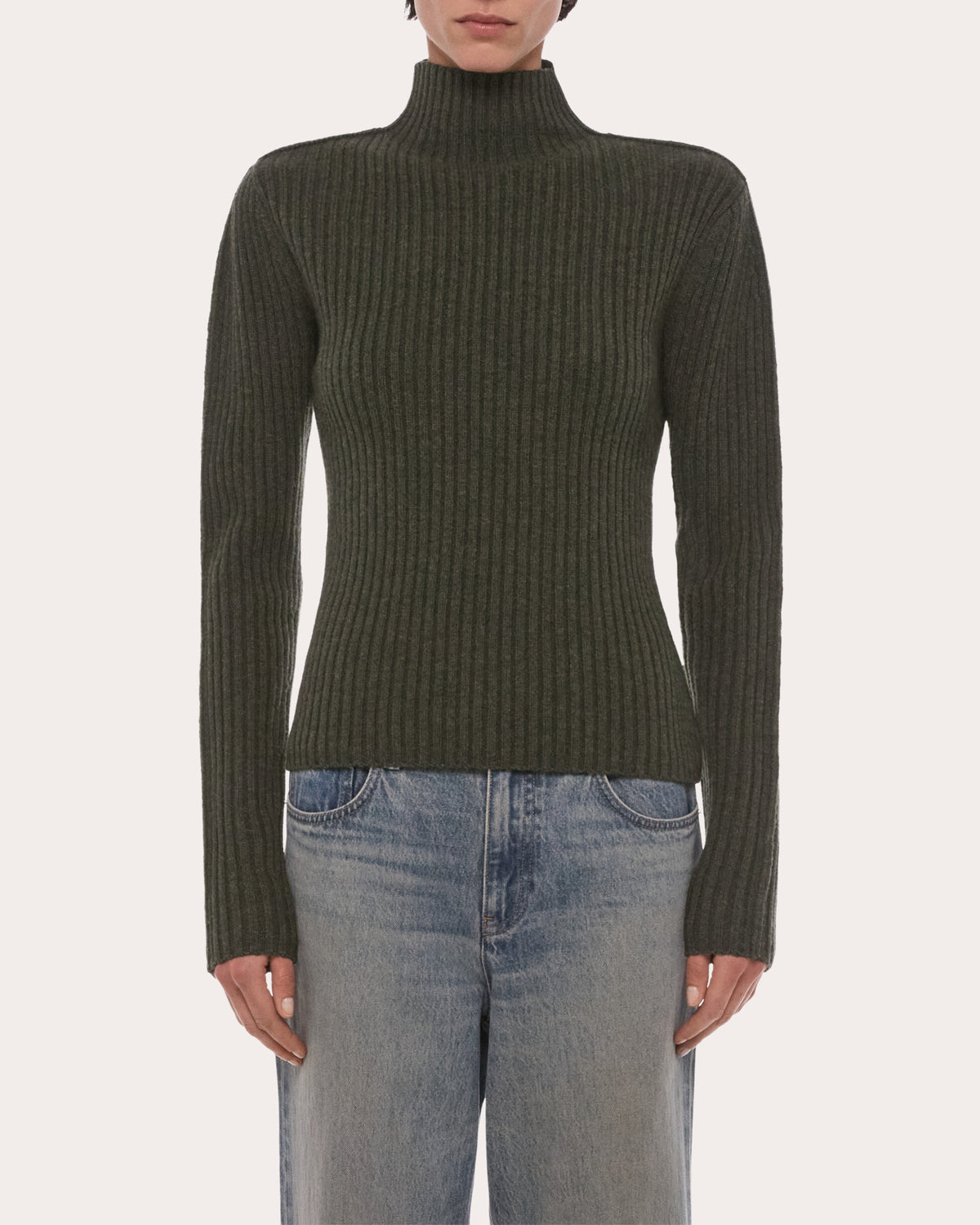 Ribbed Wool Mock Neck Sweater