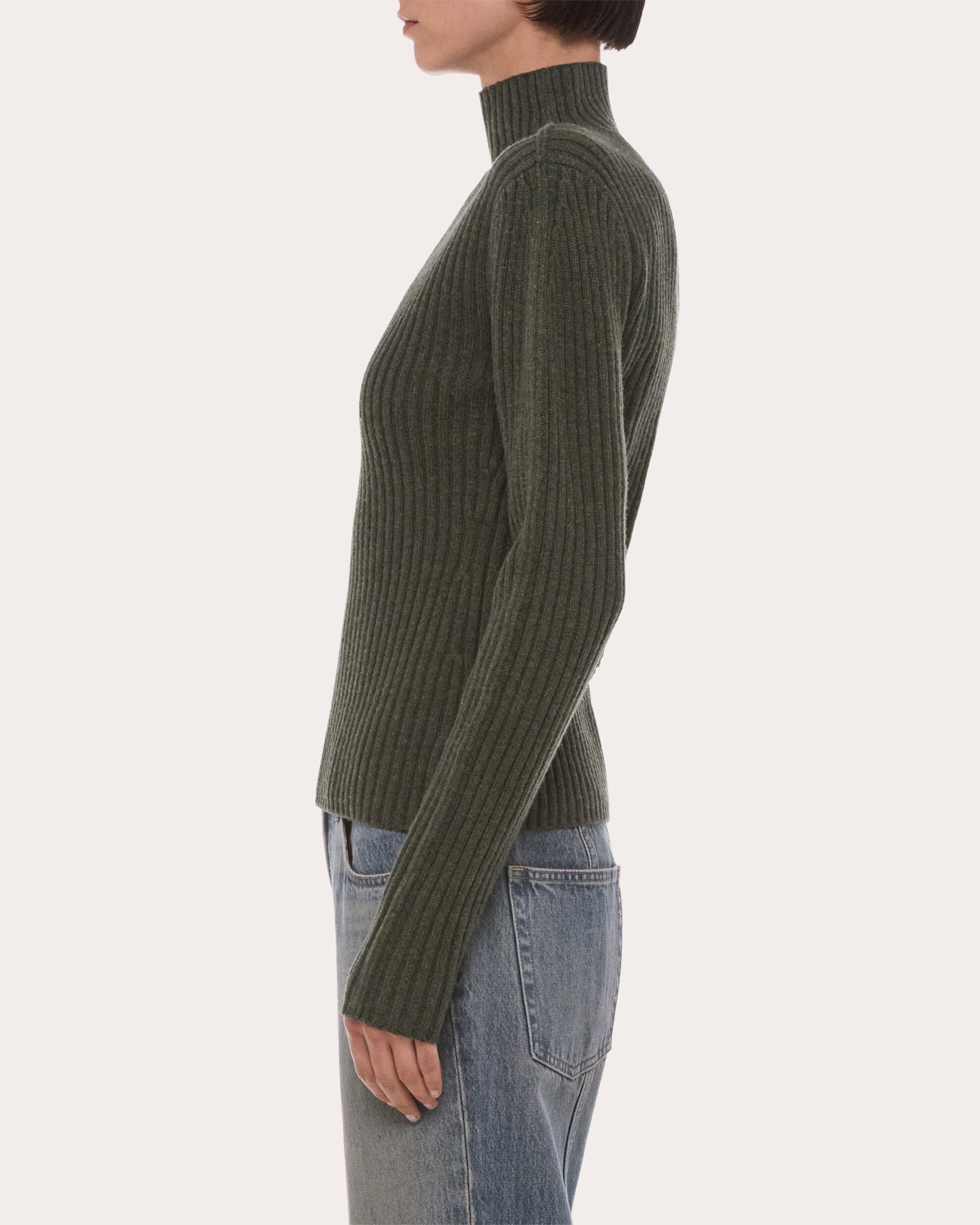 Ribbed Wool Mock Neck Sweater