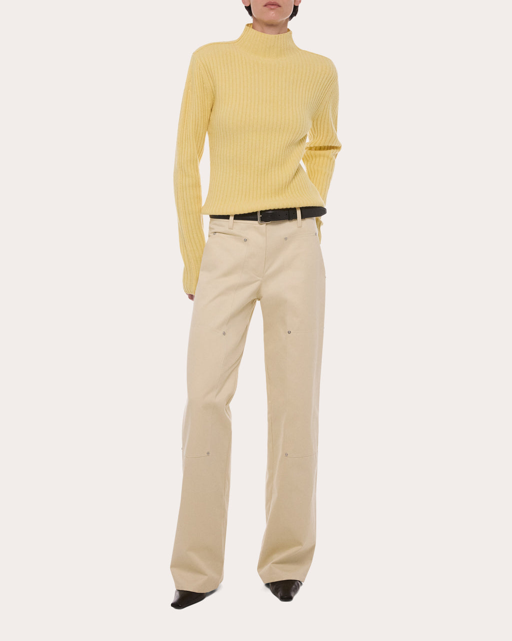 Ribbed Wool Mock Neck Sweater