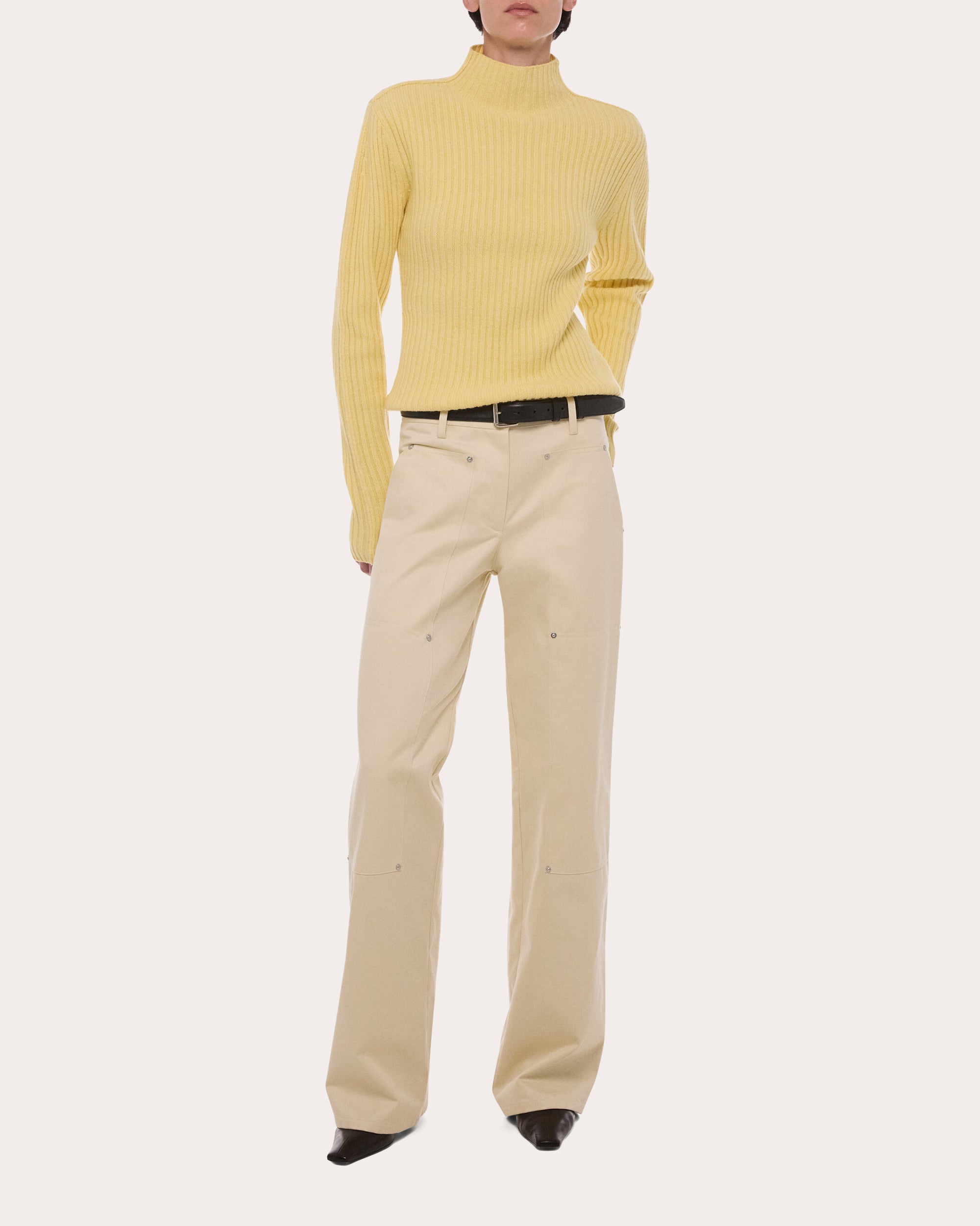 Ribbed Wool Mock Neck Sweater