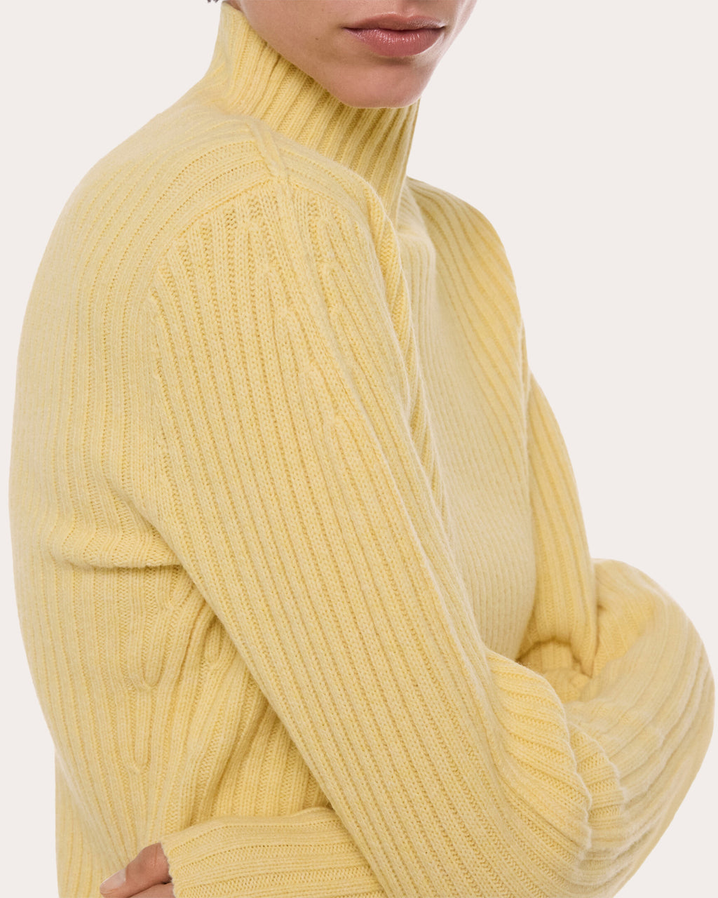 Ribbed Wool Mock Neck Sweater