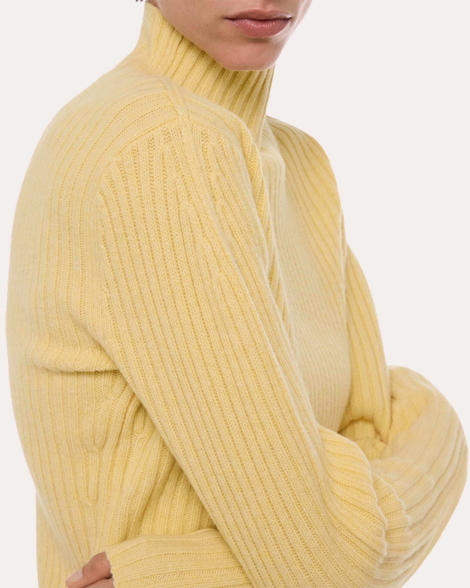 Ribbed Wool Mock Neck Sweater