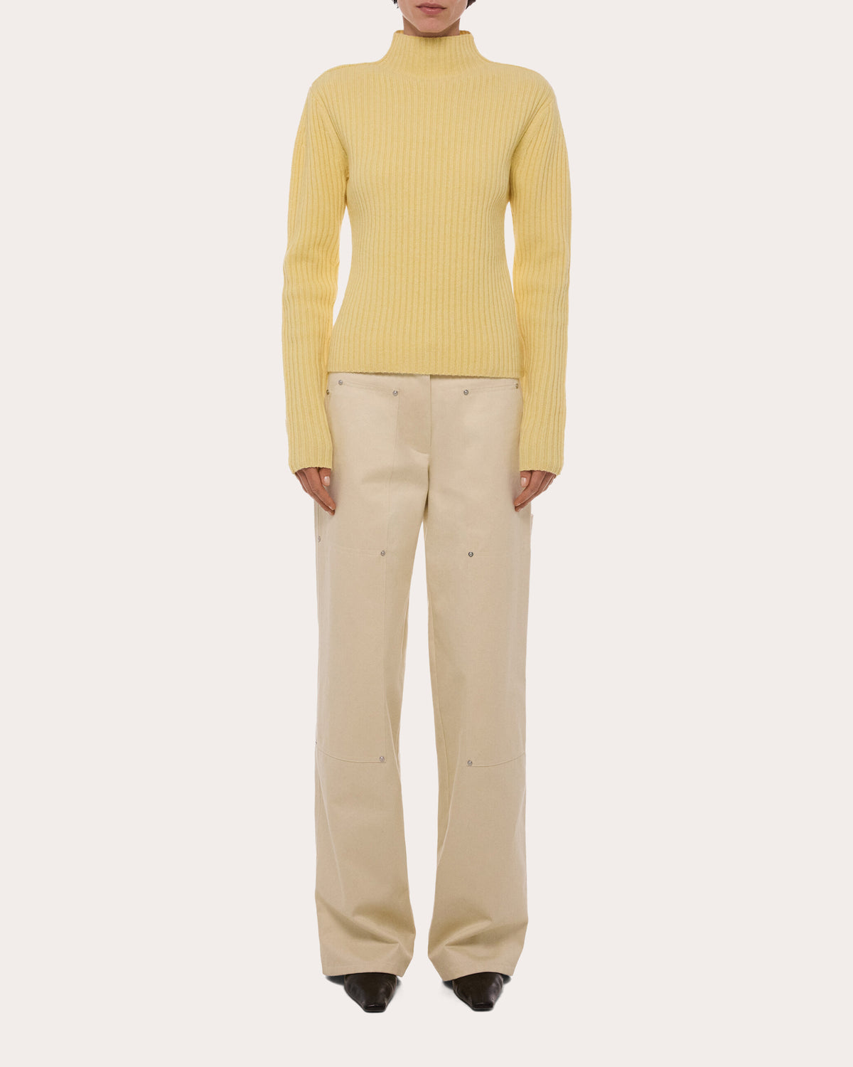 Ribbed Wool Mock Neck Sweater