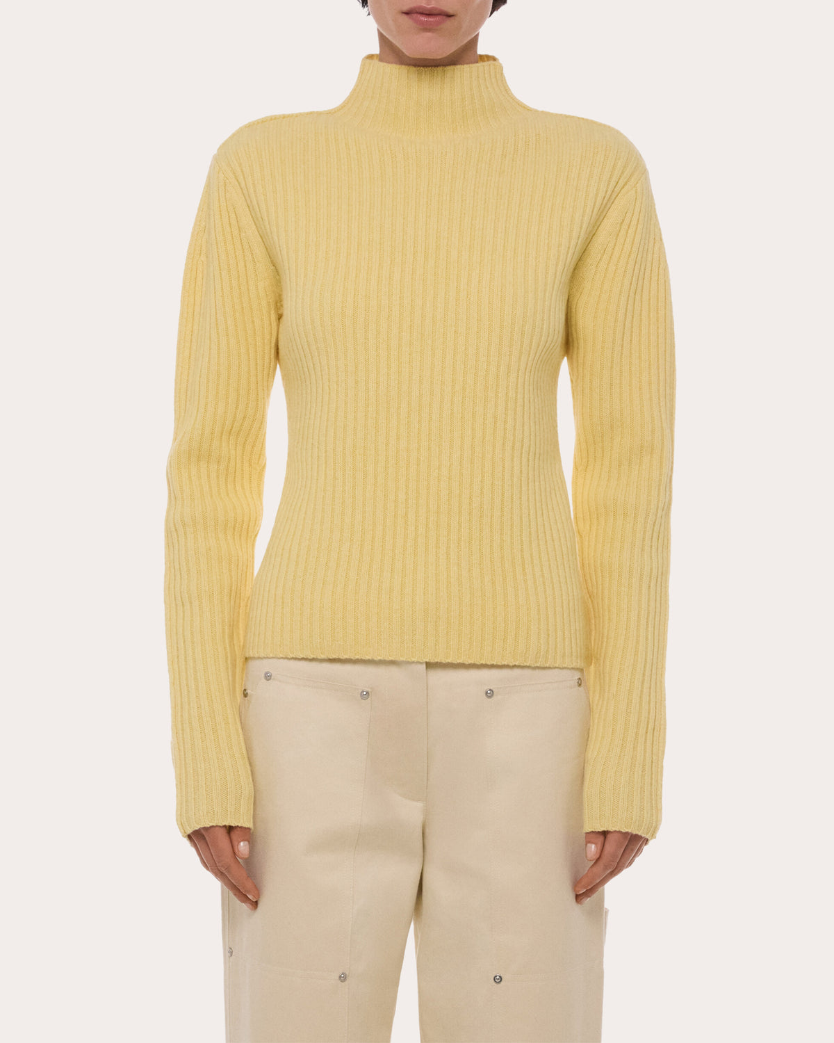 Ribbed Wool Mock Neck Sweater