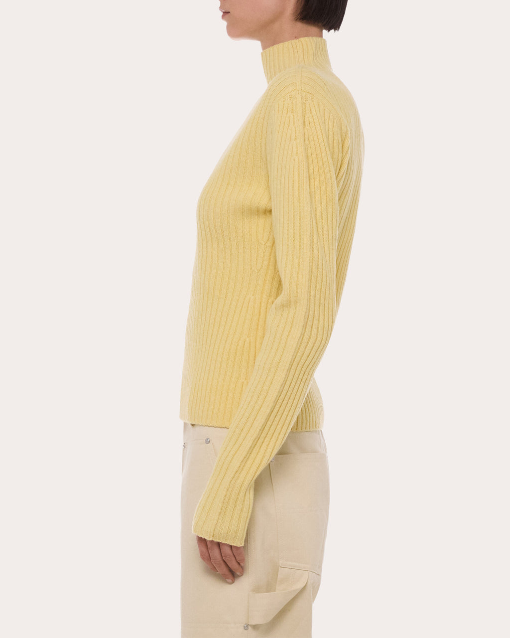 Ribbed Wool Mock Neck Sweater
