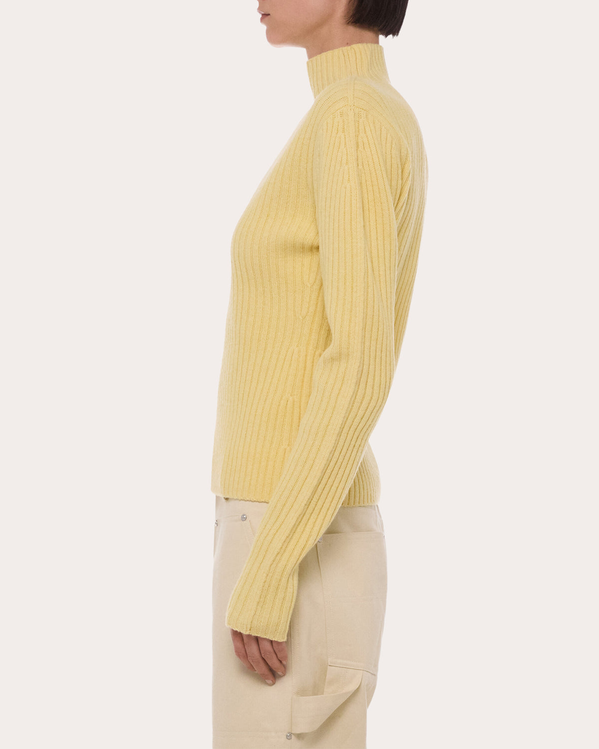 Ribbed Wool Mock Neck Sweater