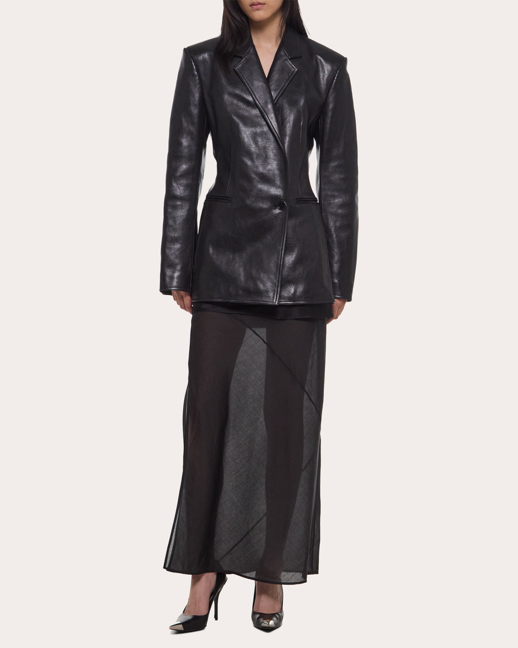 Satin Sheer Voile Layered Tuxedo Skirt