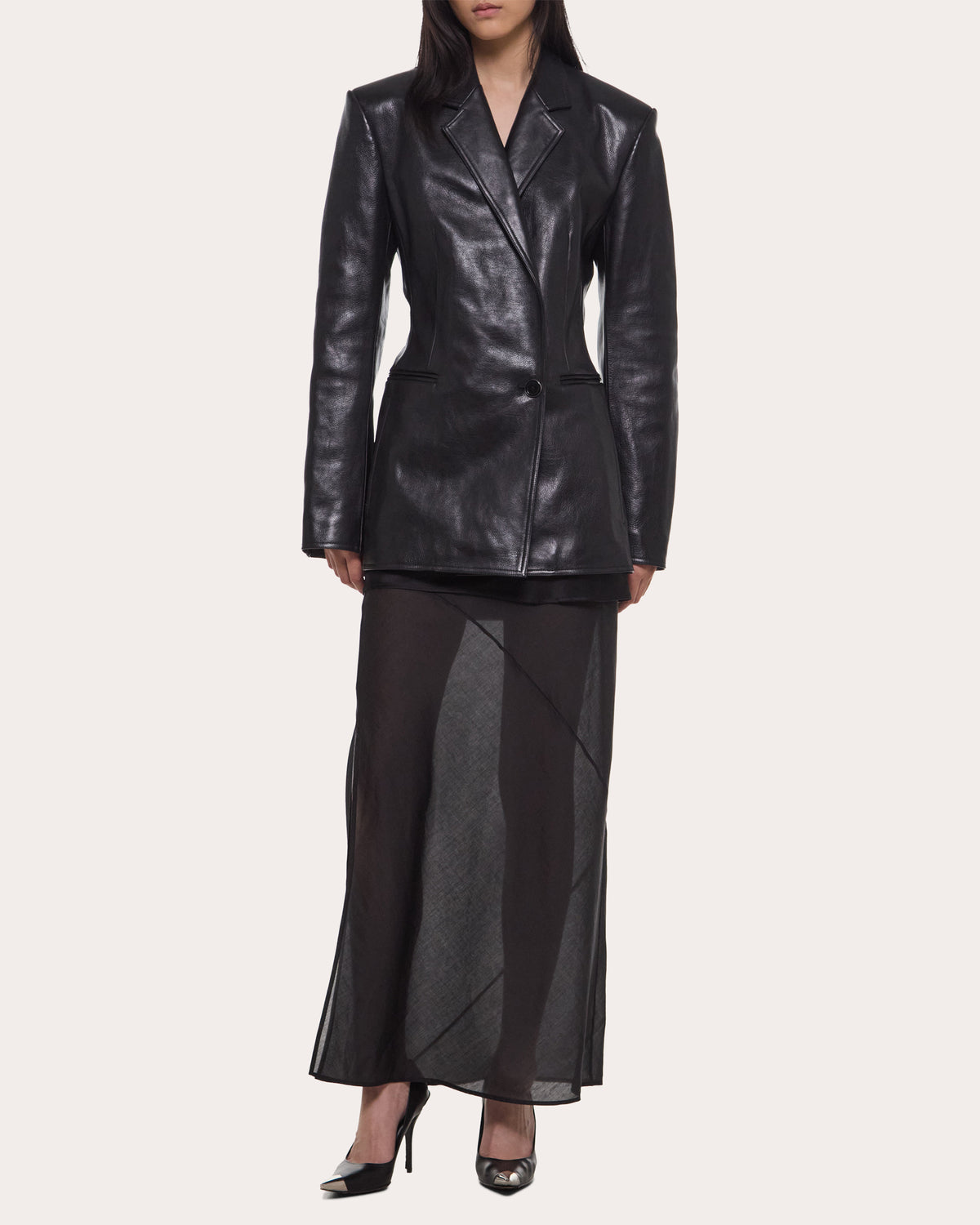 Satin Sheer Voile Layered Tuxedo Skirt