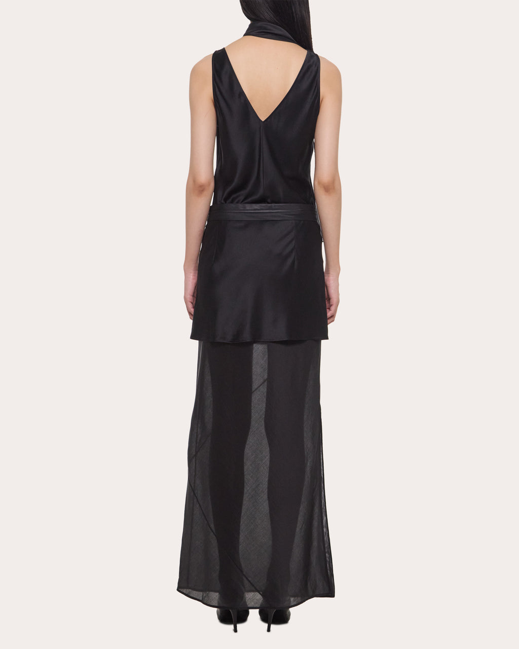 Satin Sheer Voile Layered Tuxedo Skirt