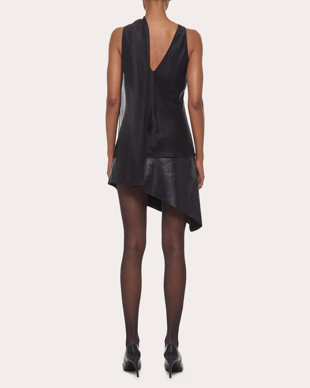 Silk Asymmetric Scarf Sleeveless Top