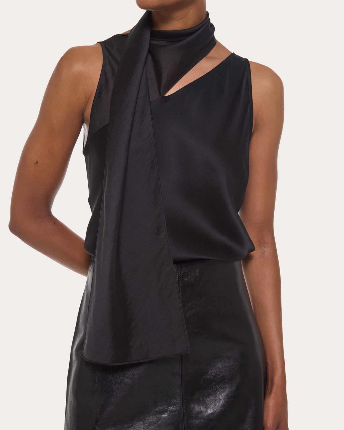 Silk Asymmetric Scarf Sleeveless Top