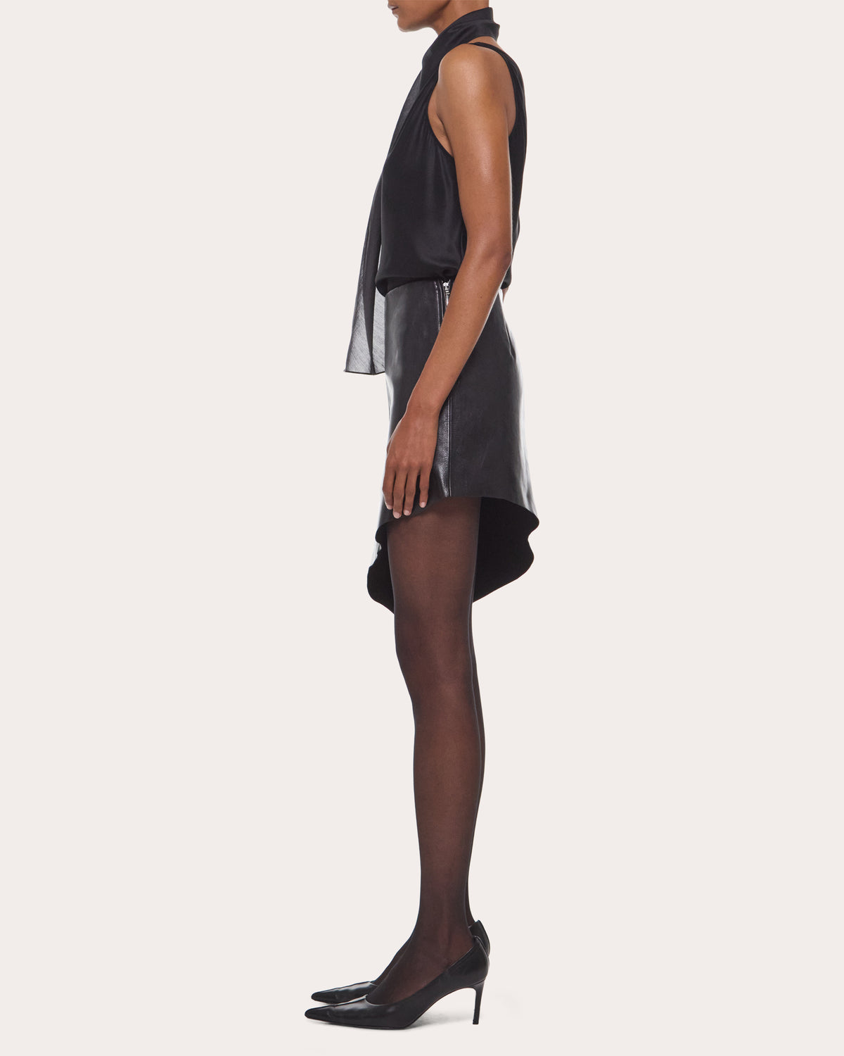 Silk Asymmetric Scarf Sleeveless Top
