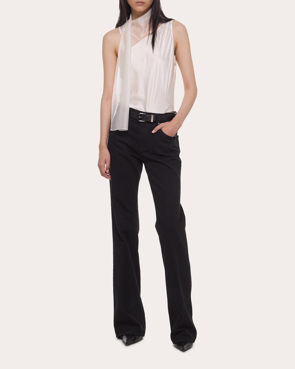 Silk Asymmetric Scarf Sleeveless Top