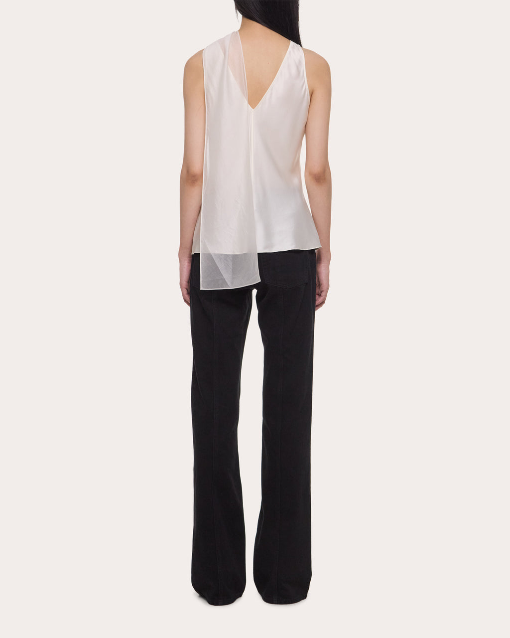 Silk Asymmetric Scarf Sleeveless Top