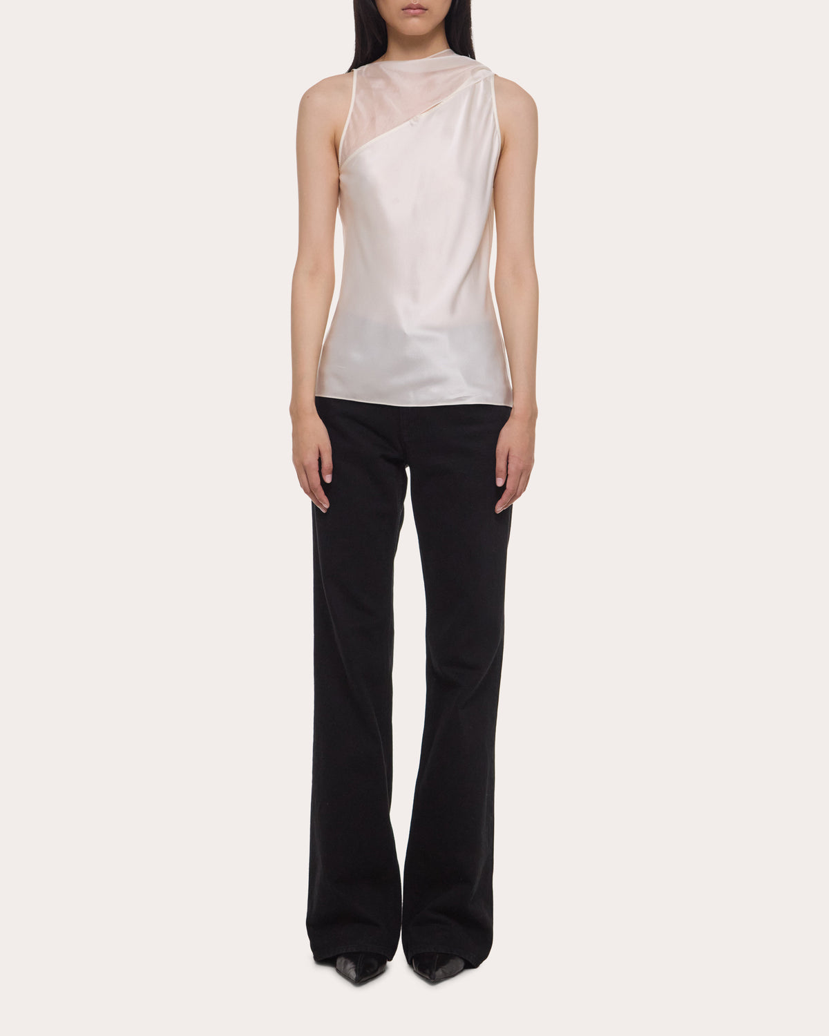 Silk Asymmetric Scarf Sleeveless Top