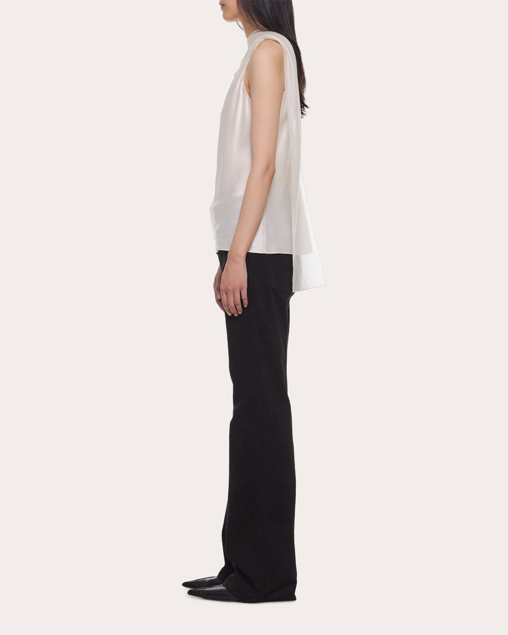 Silk Asymmetric Scarf Sleeveless Top