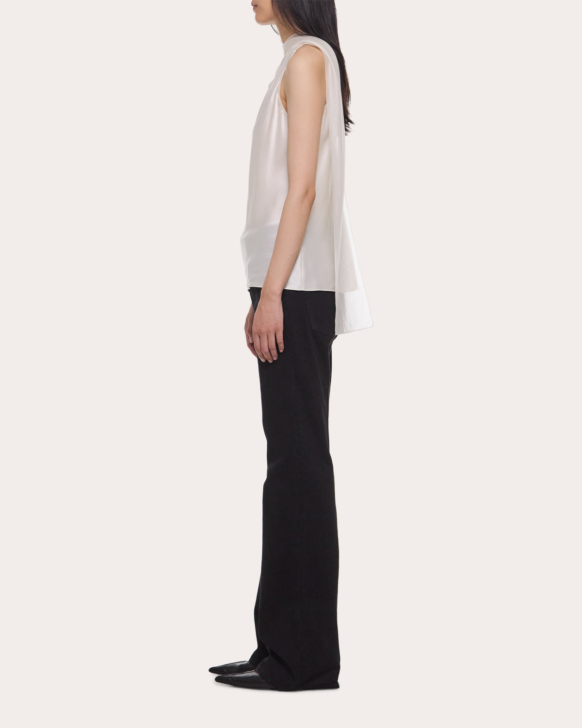 Silk Asymmetric Scarf Sleeveless Top