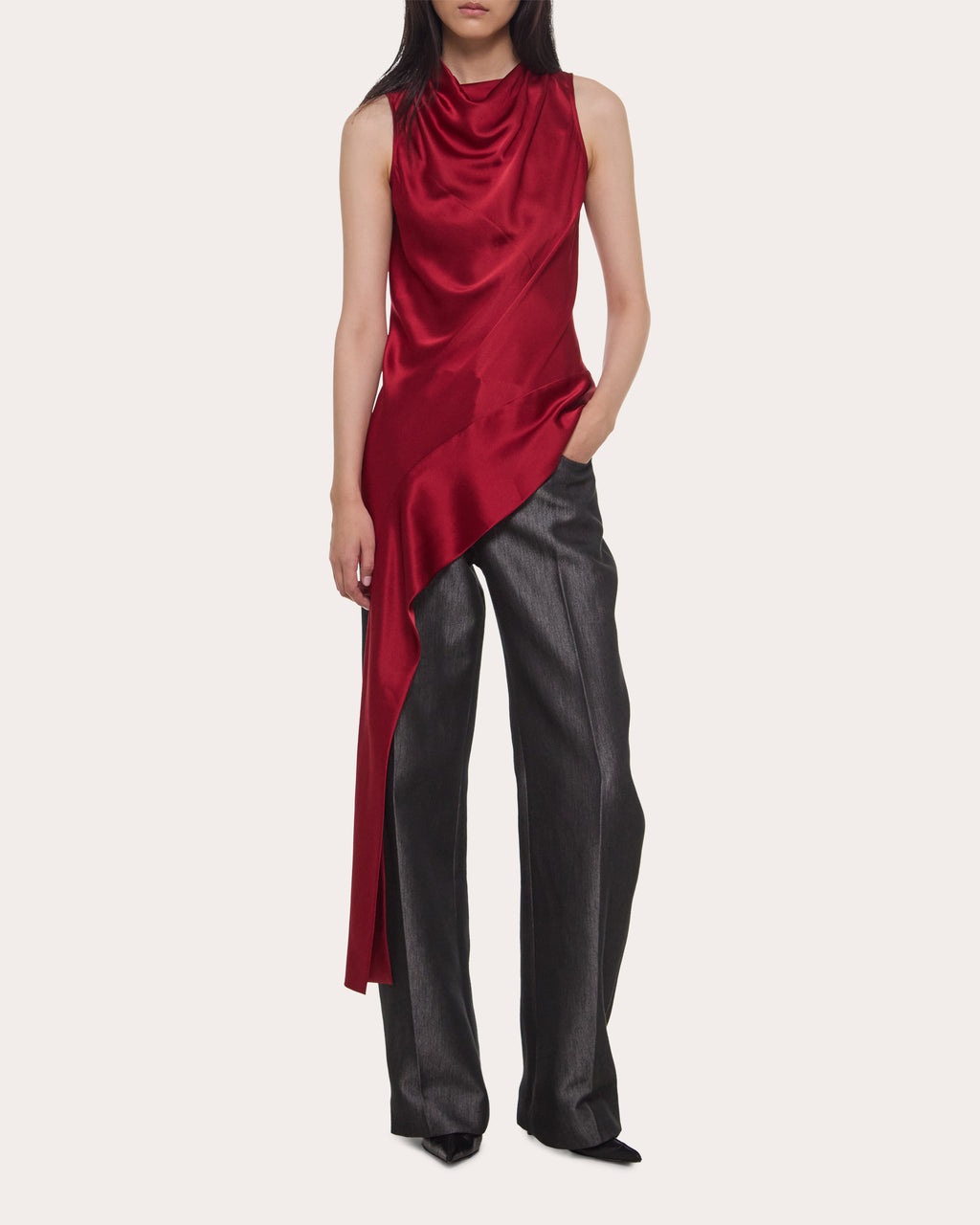 Silk Asymmetric Sash Drape Top