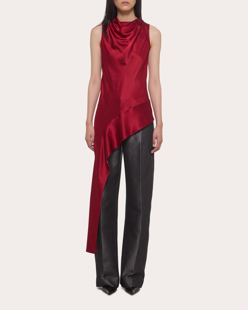 Silk Asymmetric Sash Drape Top