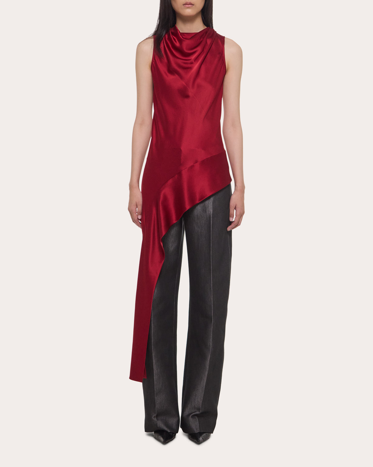 Silk Asymmetric Sash Drape Top