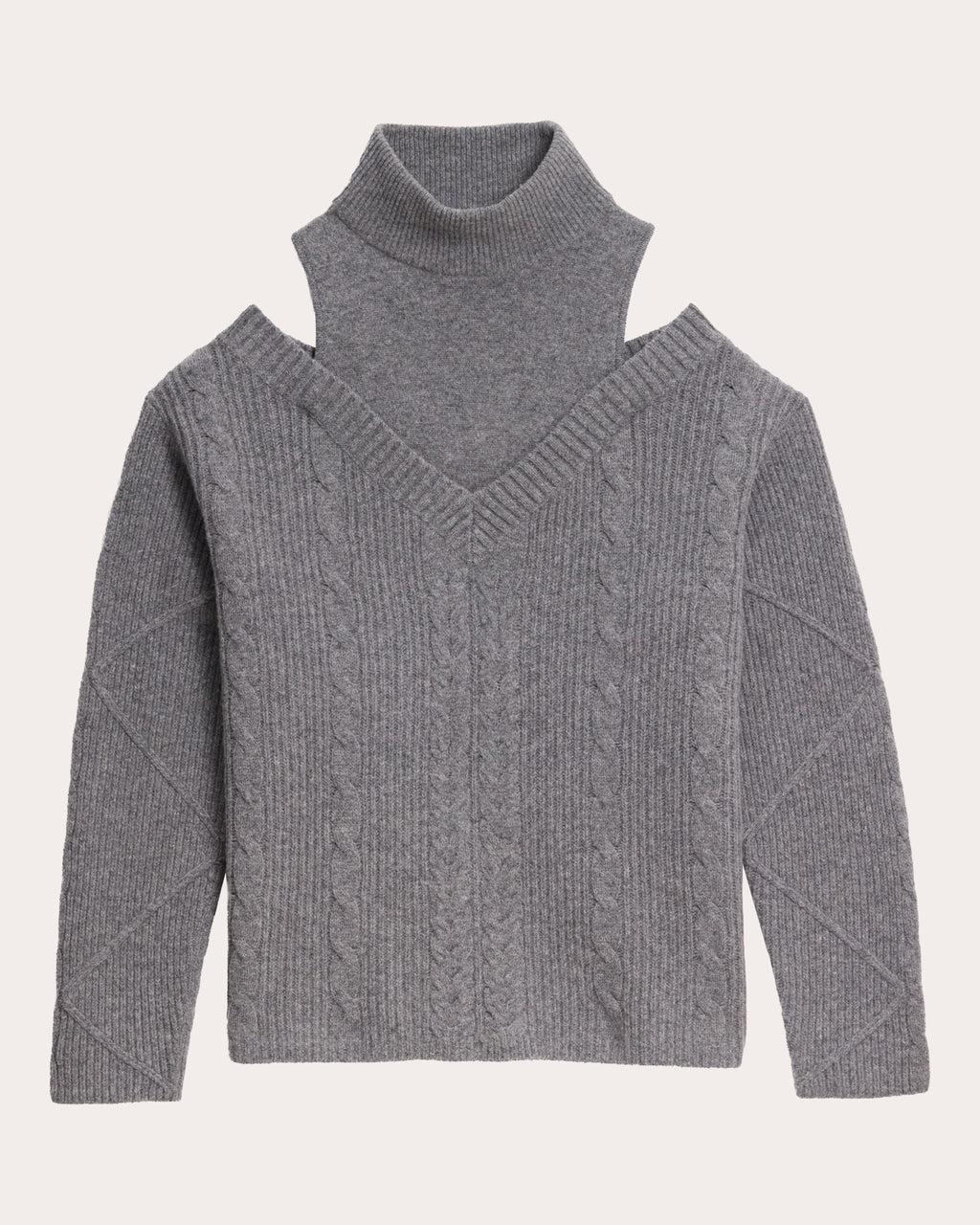Cable Knit Wool Layered Off-Shoulder Turtleneck