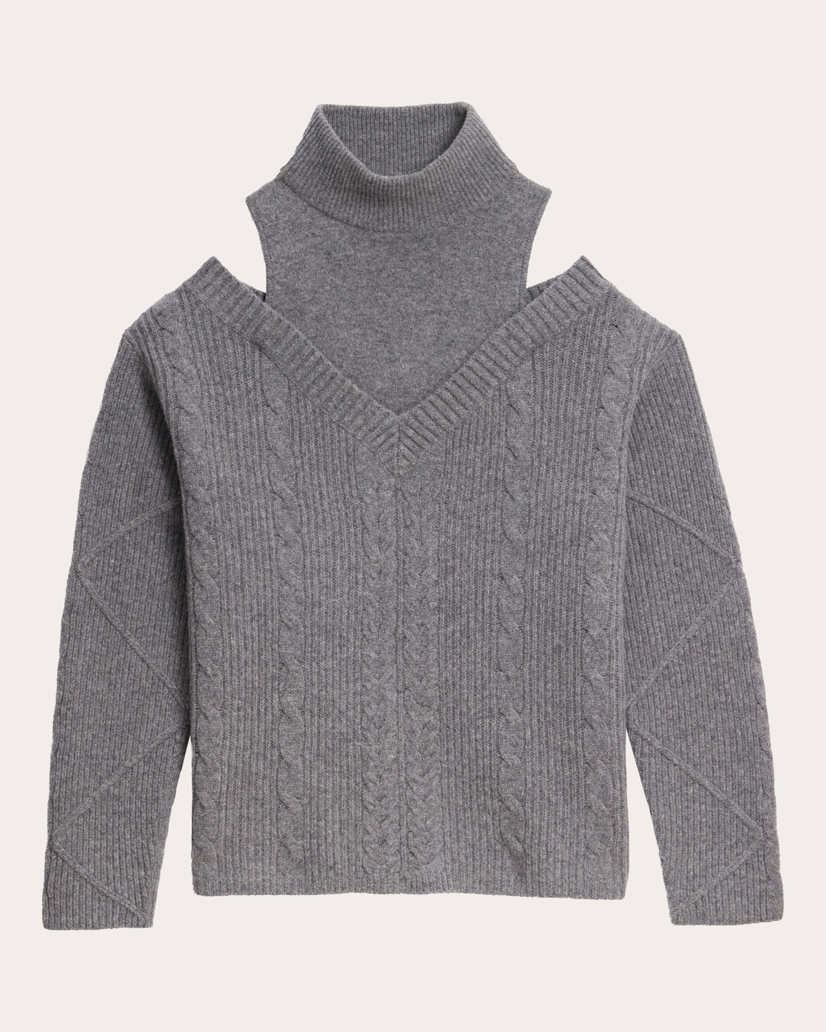 Cable Knit Wool Layered Off-Shoulder Turtleneck