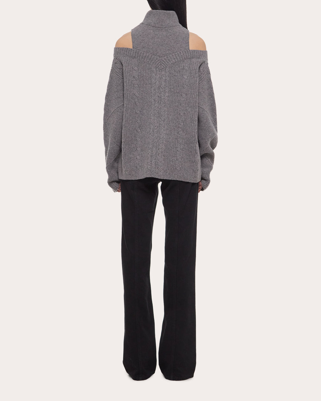 Cable Knit Wool Layered Off-Shoulder Turtleneck