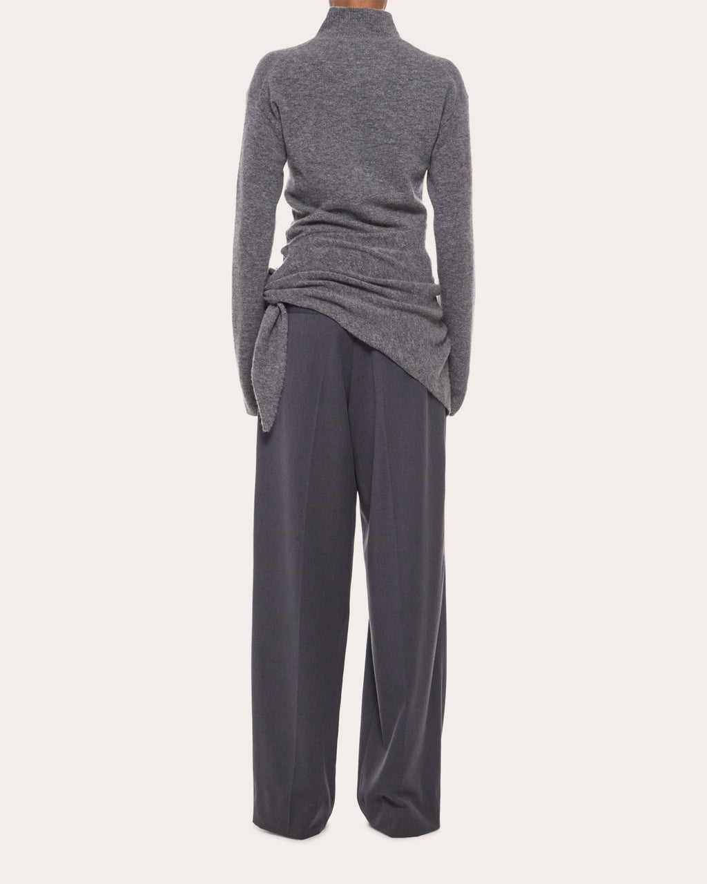 Wool Gathered Tie Mock Neck Sweater