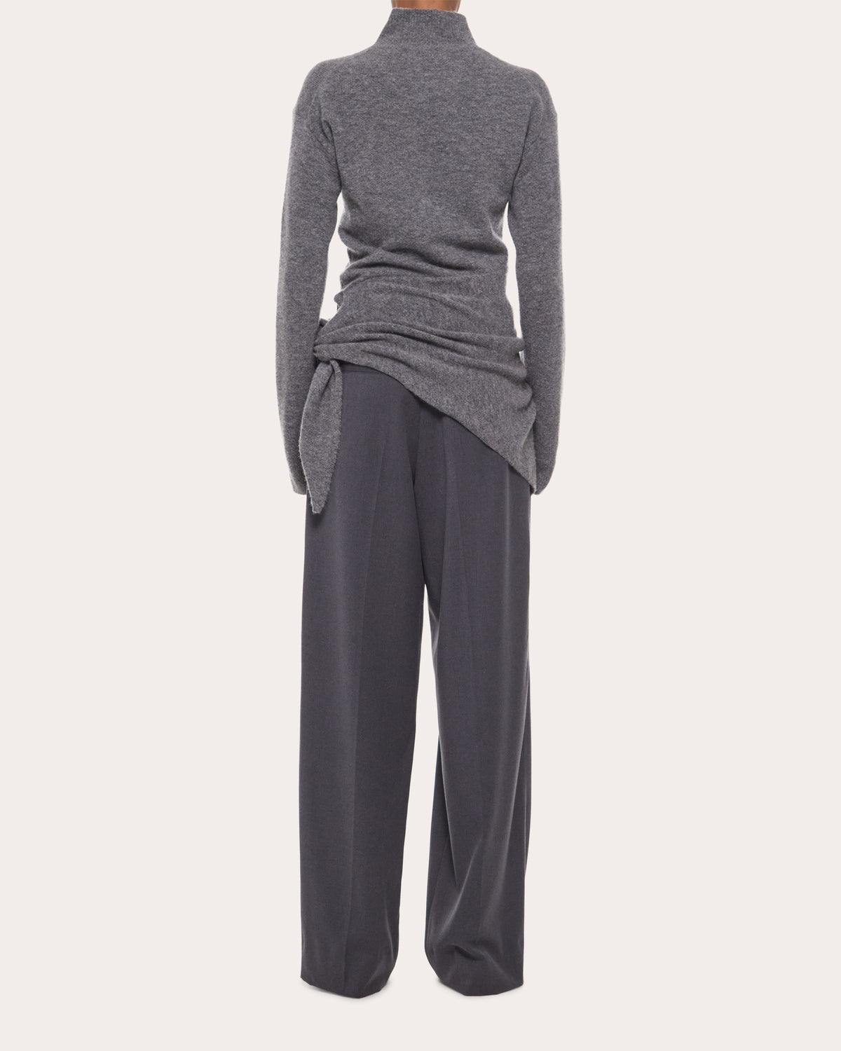 Wool Gathered Tie Mock Neck Sweater