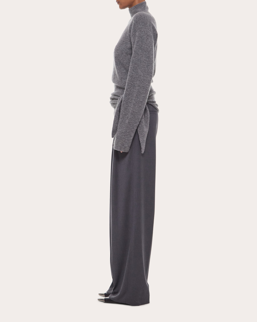 Wool Gathered Tie Mock Neck Sweater