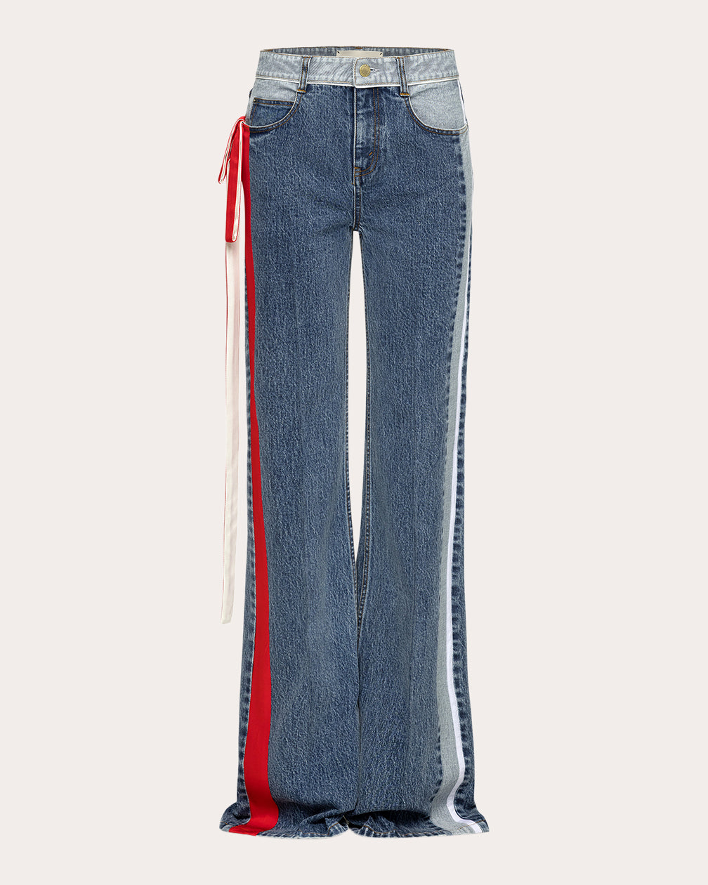 パンツ andwang Bijou Ribbon Straight Denim Ben Satin Ribbon Straight-Leg Jeans | Olivela