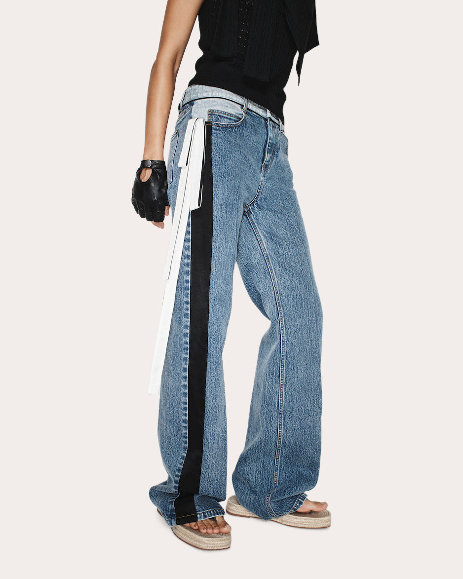 Ben Satin Ribbon Straight-Leg Jeans | Olivela