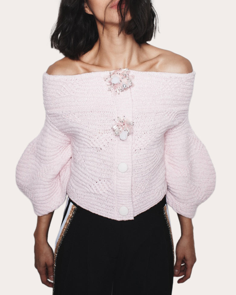 Lenon Embellished Knit Off-Shoulder Sweater